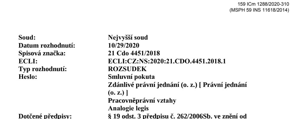 Výřez stránky: Rozsudek 21 Cdo 4451/2018 ve spisu 159 ICm 1288/2020, insolvenční rejstřík