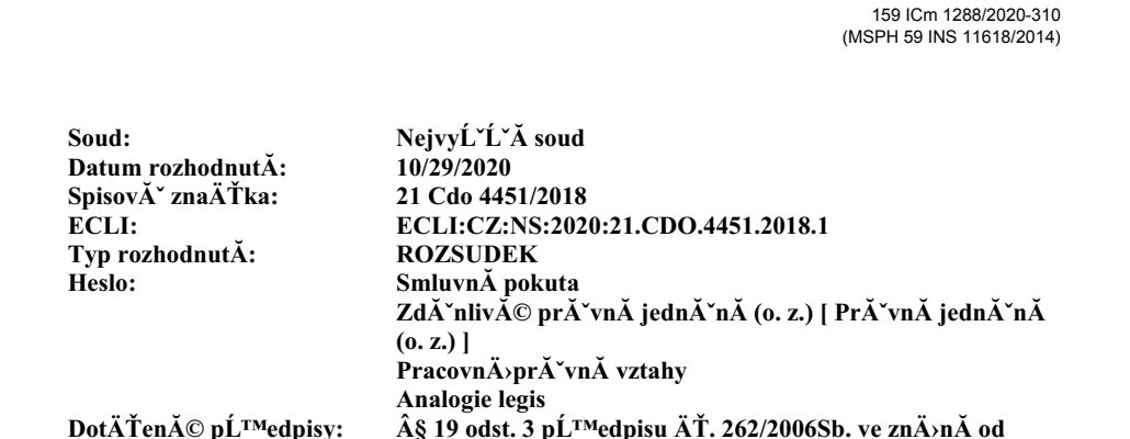 Výřez stránky: Rozsudek 21 Cdo 4451/2018 ve spisu 159 ICm 1288/2020, insolvenční rejstřík