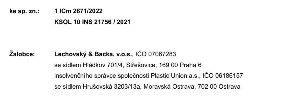 Výřez stránky: Vyjádření žalovaného ve sporu 1 ICm 2671/2022, insolvenční rejstřík